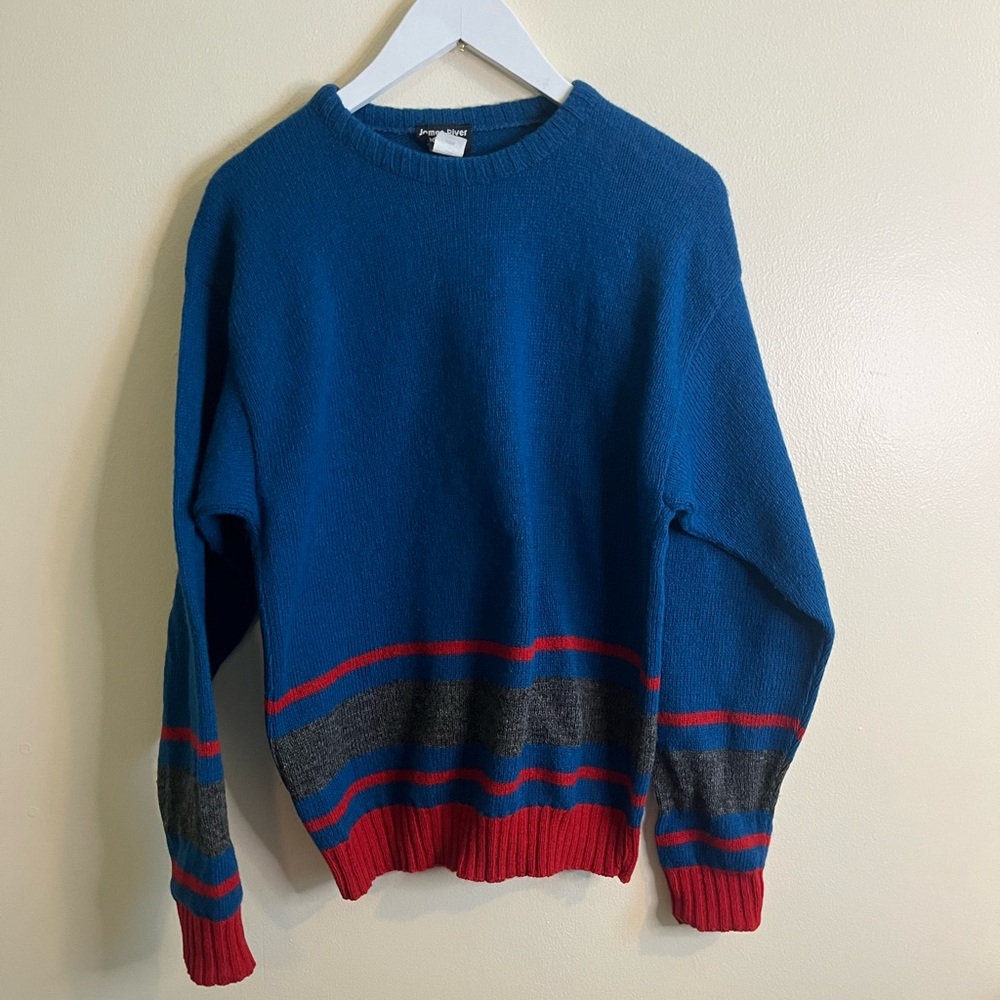 Men's Vintage Wool Blue and Red Striped Sweater